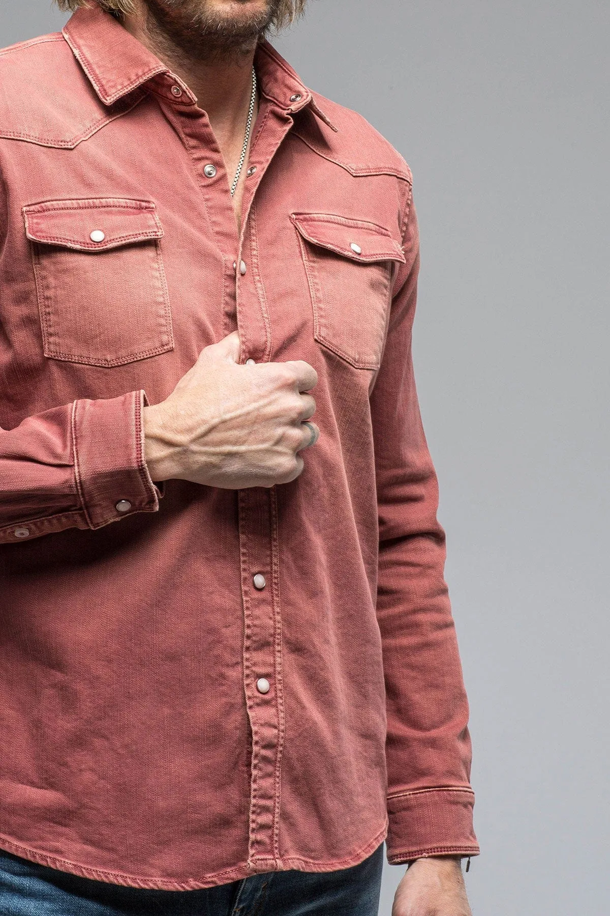 Ranger Colored Denim Snap Shirt In Terracotta