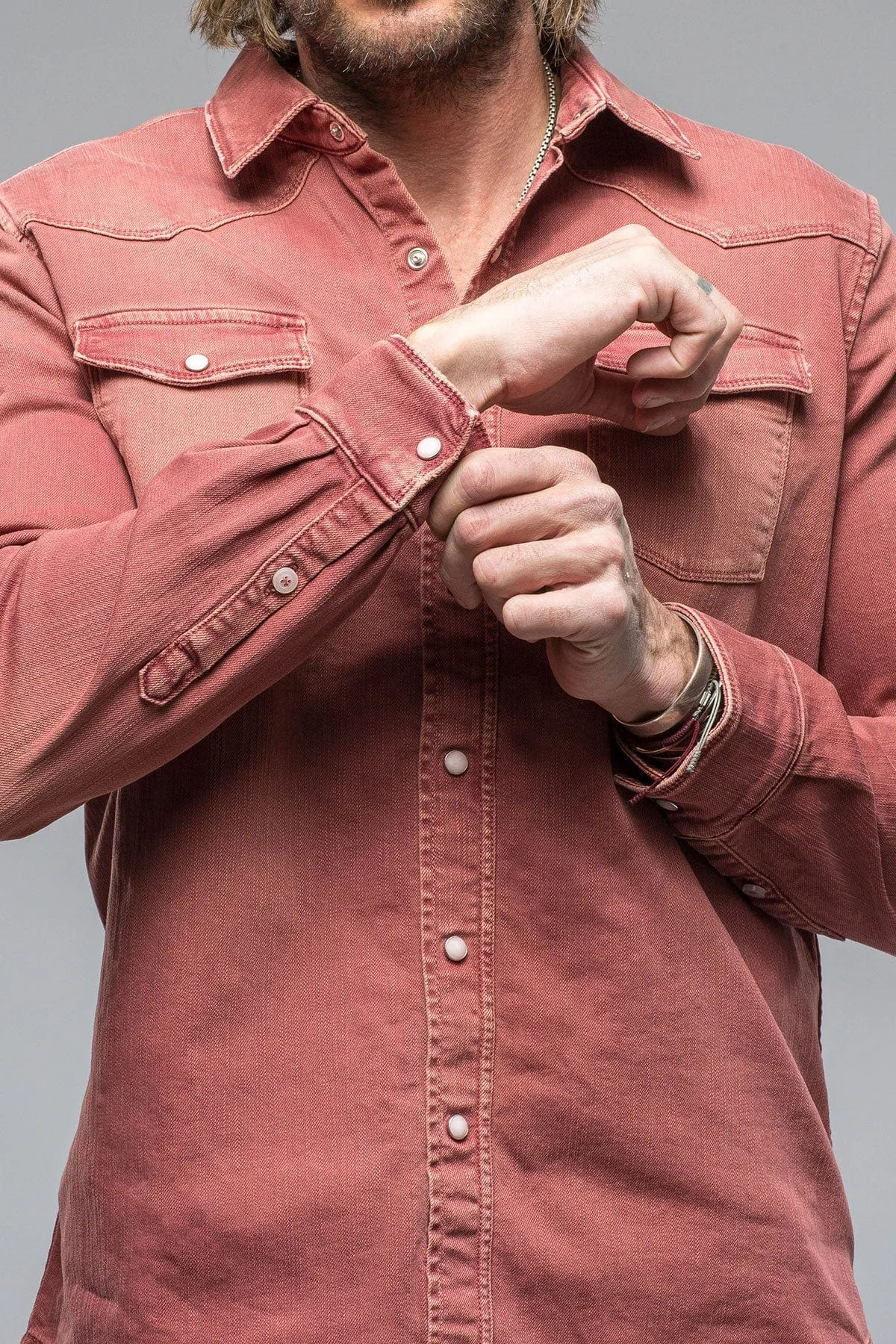 Ranger Colored Denim Snap Shirt In Terracotta