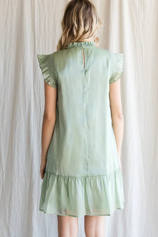 Sage Organza Frilled Neck Dress