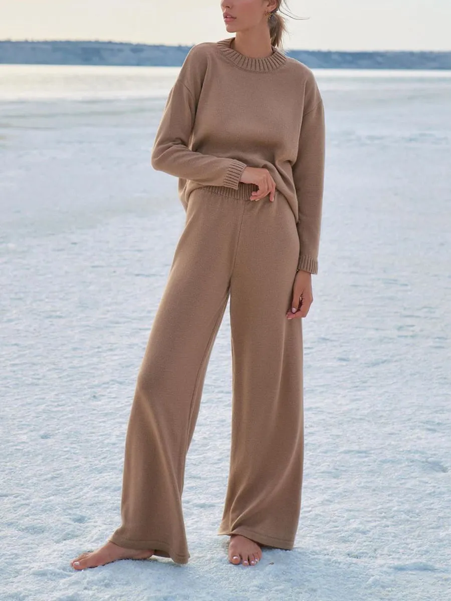 Simple Casual Loose Long-Sleeved Top Pants Comfortable Knitted Suit