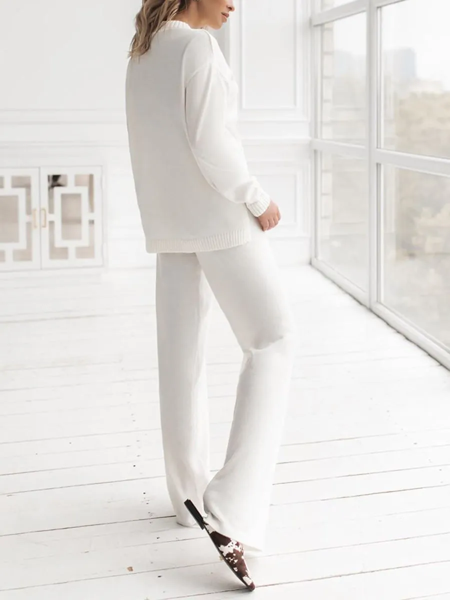 Simple Casual Loose Long-Sleeved Top Pants Comfortable Knitted Suit