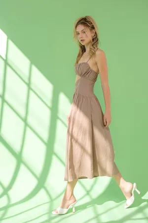 Taupe Strap Waist Cut-out Maxi Dress