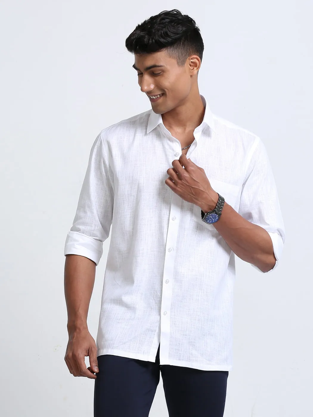 Time Cotton Finish White Shirt Full Sleeve