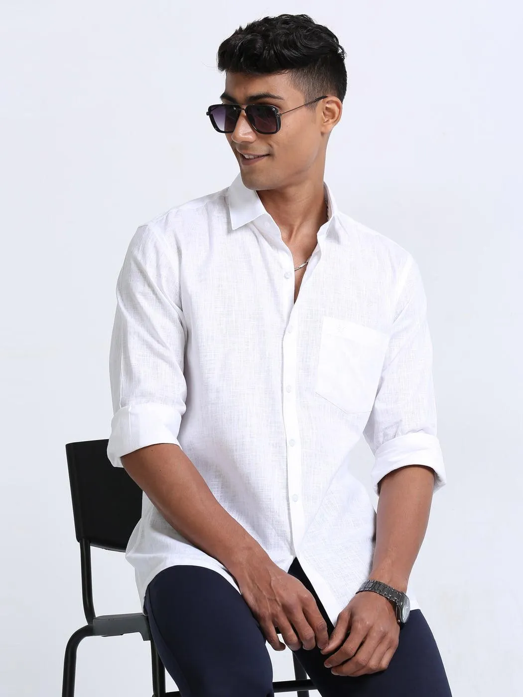 Time Cotton Finish White Shirt Full Sleeve