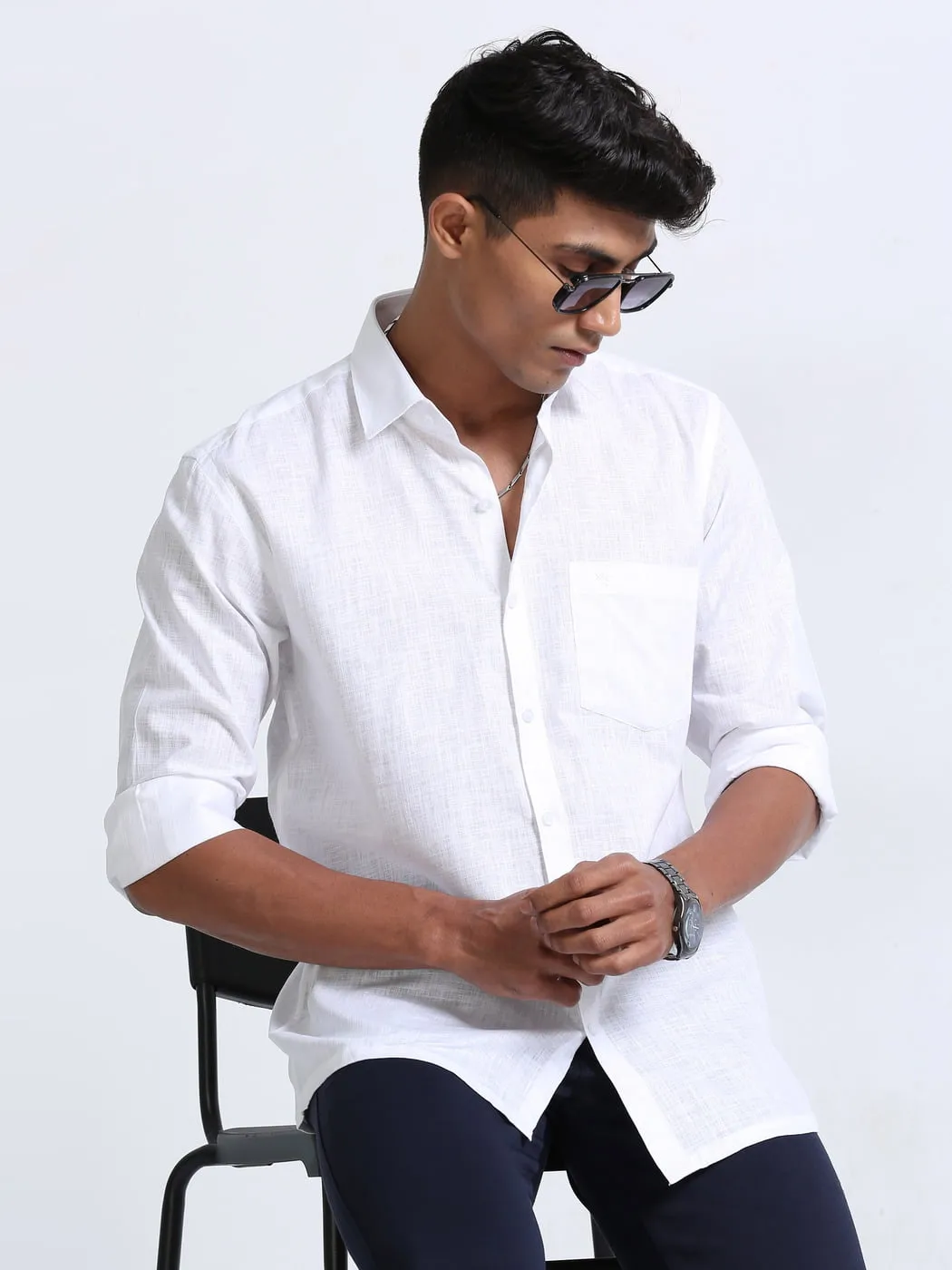 Time Cotton Finish White Shirt Full Sleeve