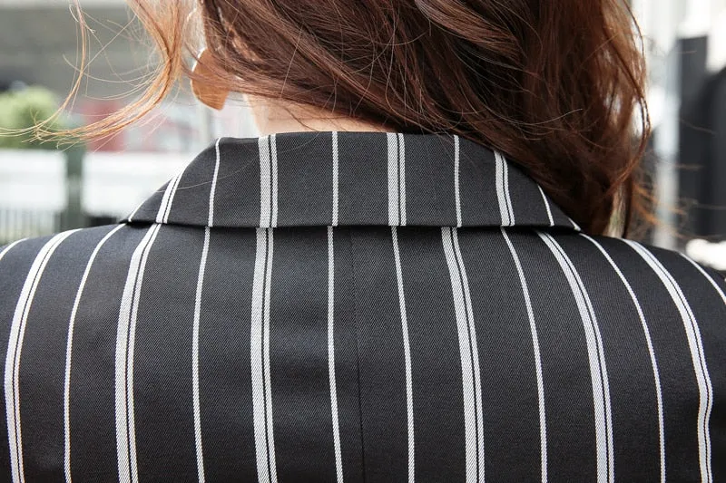 Vintage Fashionable Office Ladies' Striped Blazer For Autumn