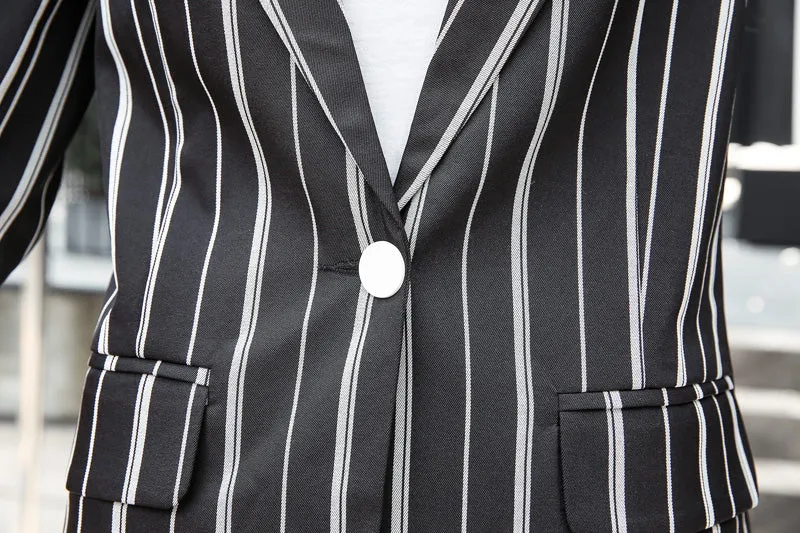 Vintage Fashionable Office Ladies' Striped Blazer For Autumn