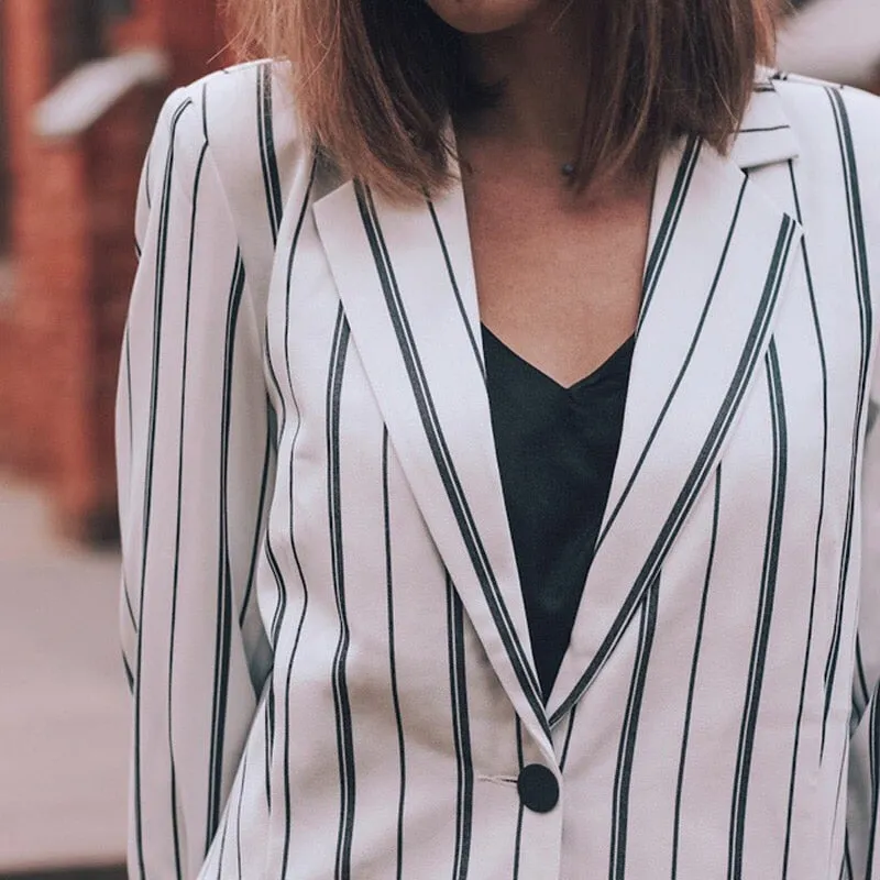 Vintage Fashionable Office Ladies' Striped Blazer For Autumn