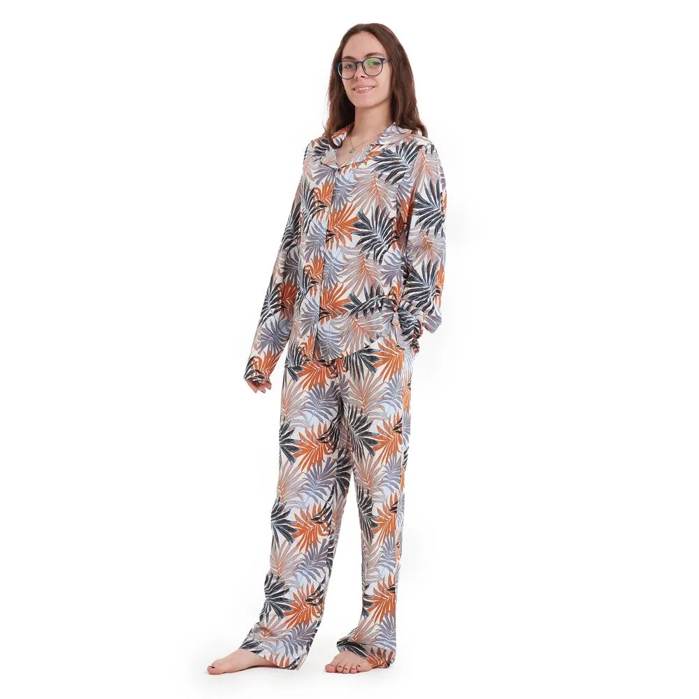 Women summer pajama set Havane leaves buttoned shirt   pants