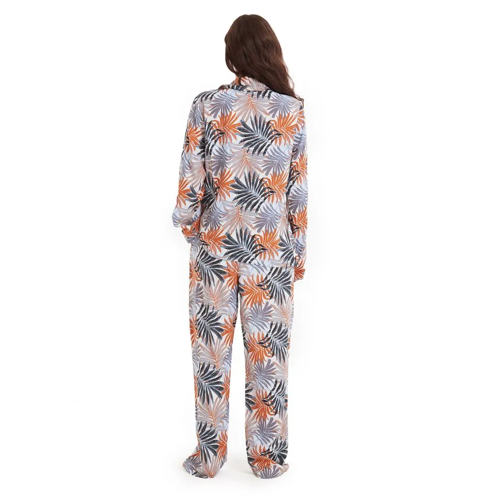 Women summer pajama set Havane leaves buttoned shirt   pants