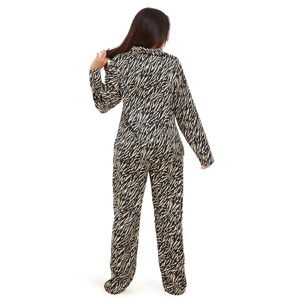 Women summer pajama set Tiger Pattern Buttoned shirt   Pants