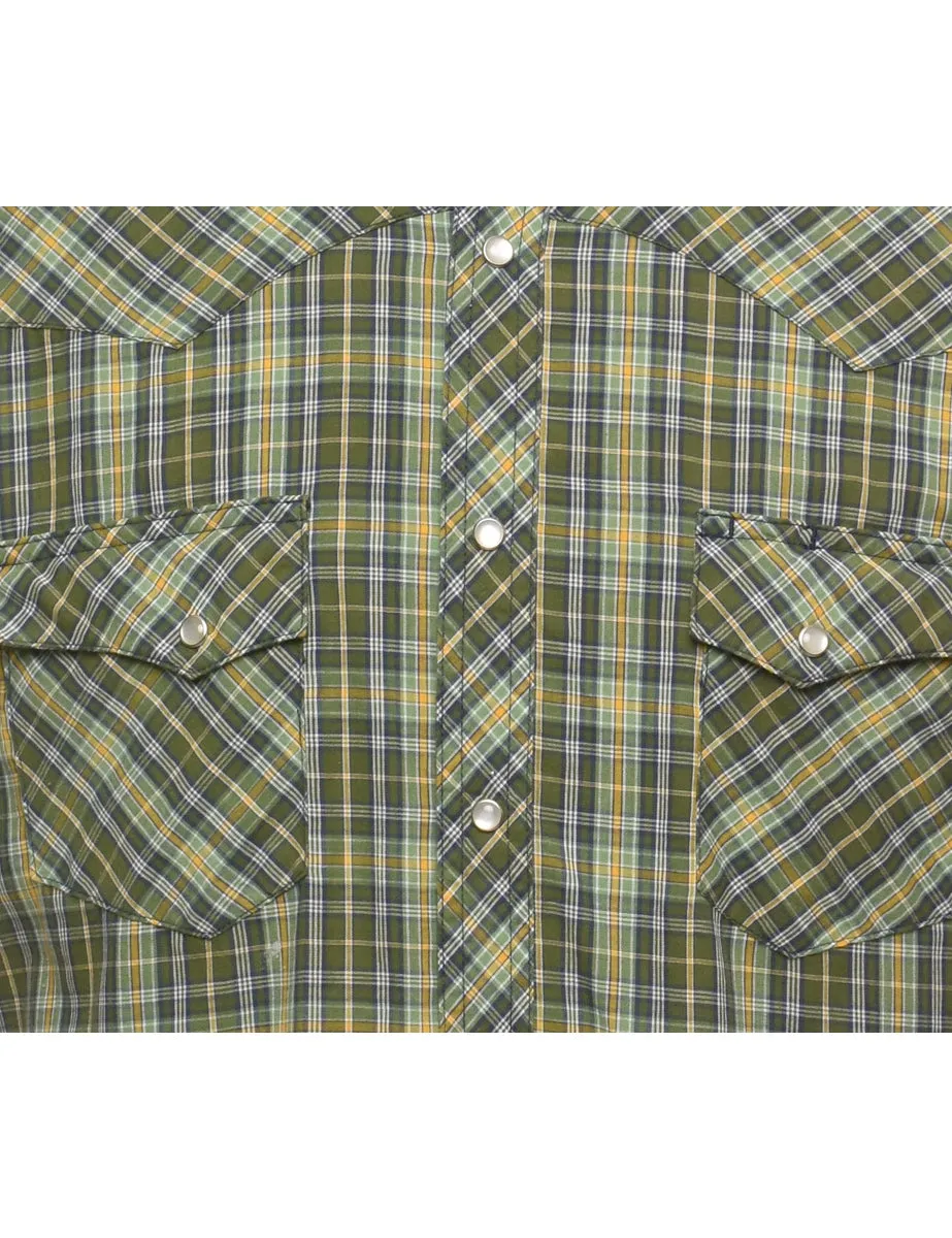 Wrangler Checked Green Short Sleeve Shirt - L