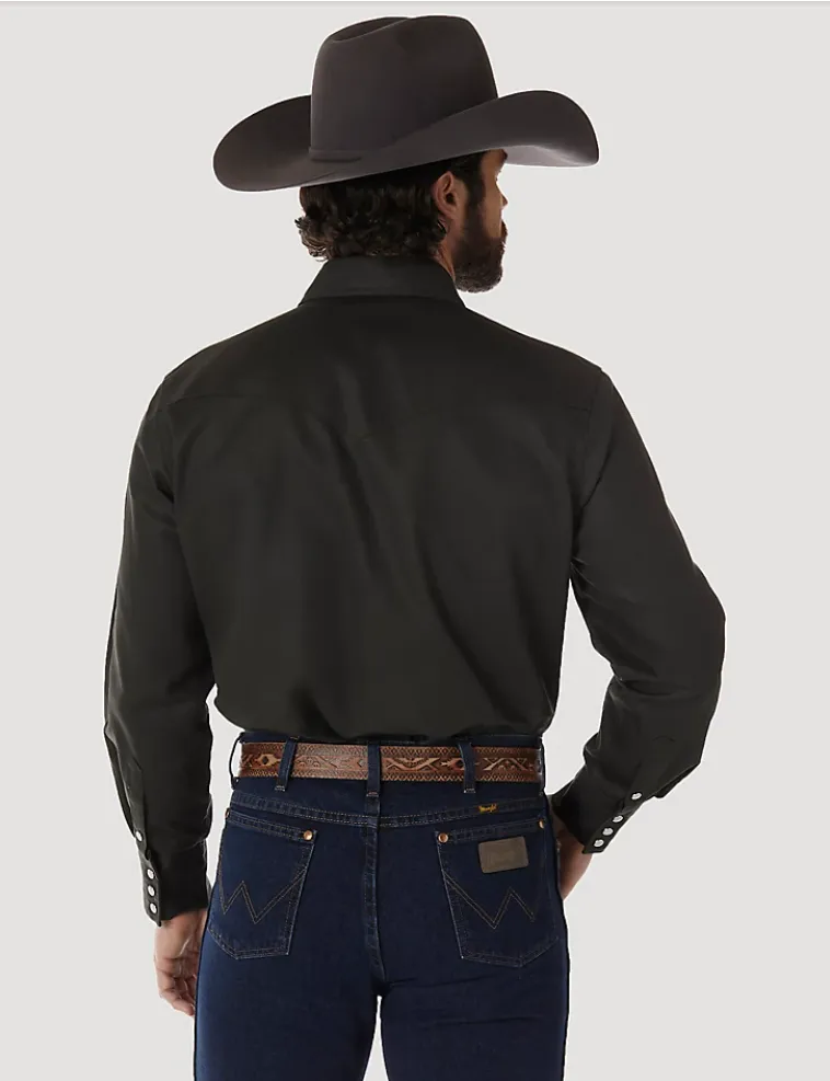 WRANGLER COWBOY CUT FIRM FINISH LONG SLEEVE WESTERN SNAP SOLID WORK SHIRT IN BLACK FOREST GREEN STYLE MS70519