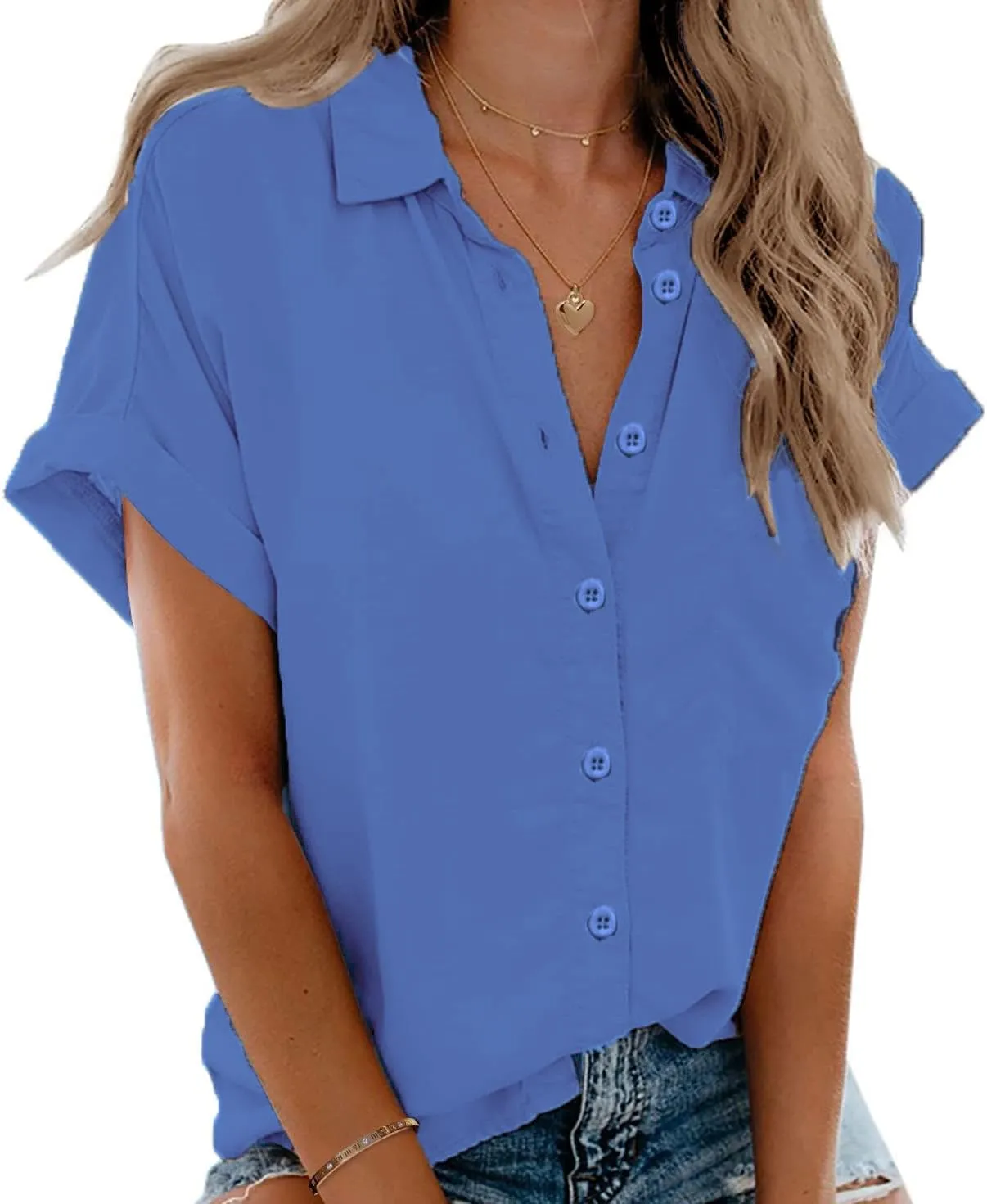 Zeagoo Women's Cotton Button Down Shirts Short Sleeve Casual Shirts